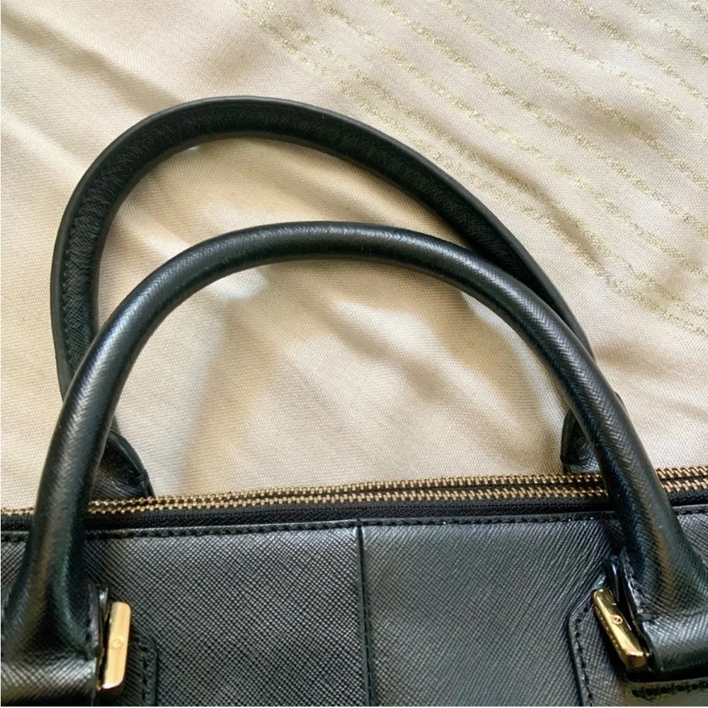 Tory Burch Robinson Double Zipper Black Leather Tote Bag Top Handle & Strap